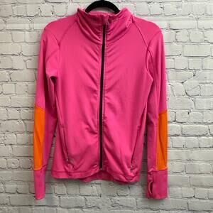 RLX Ralph Lauren Pink Orange Full Zip Jacket Medium Athleisure Thumbholes *READ